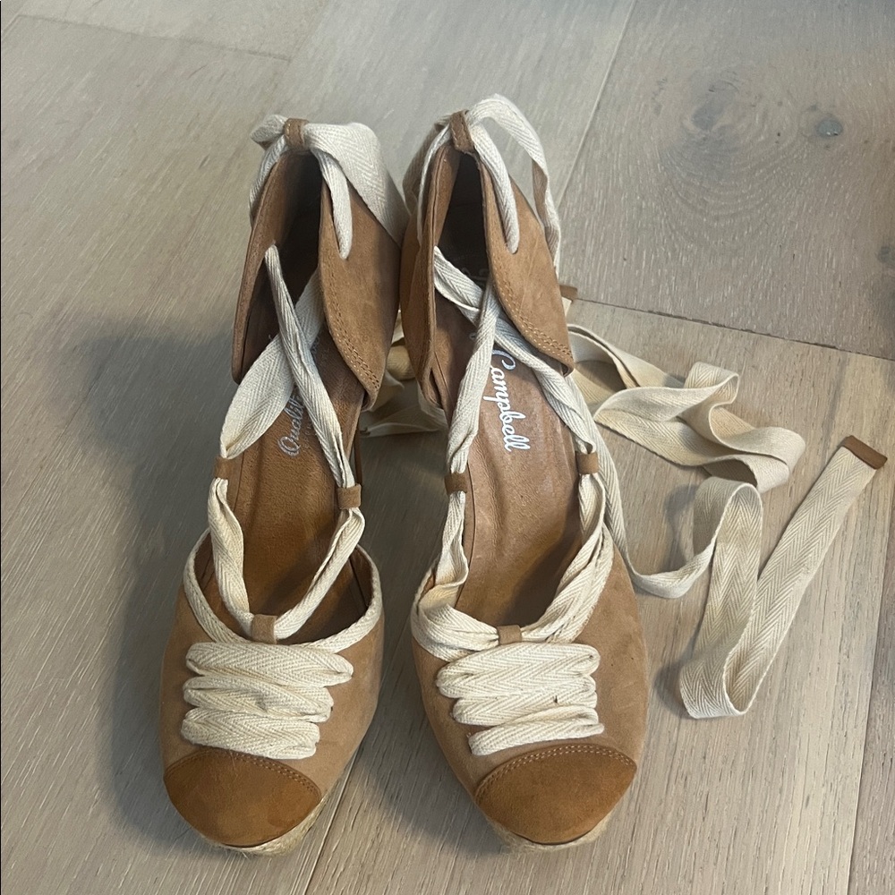 Brown and Cream Lace-Up Heels Jeffrey Campbell Platform Tie Up  Heels - Size 8.5